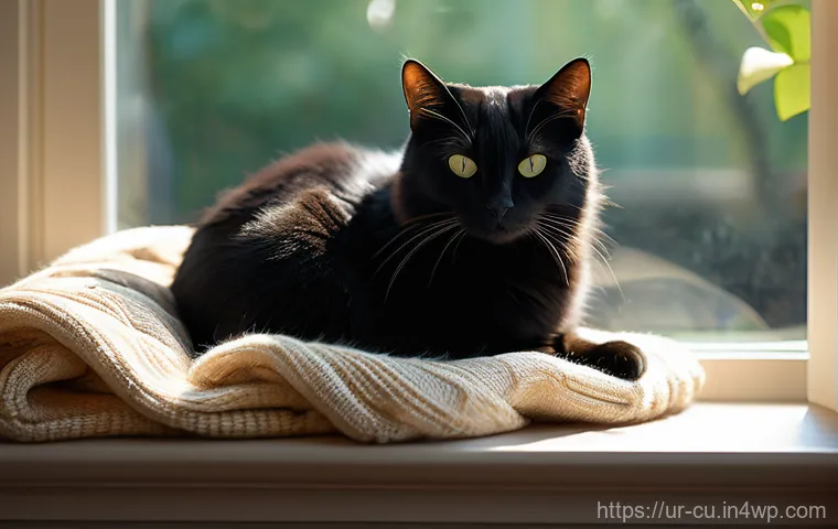 기술적 접근성을 위한 콘텐츠 작성 가이드라인 - **Image Prompt: The Comfort of Descriptive Alt Text**
    A sleek, healthy black cat is curled up pe...