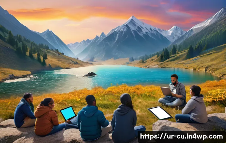 디지털 콘텐츠 접근성을 위한 베스트 프랙티스 - "A vibrant and inclusive digital community engaging with online content. In the foreground, a divers...