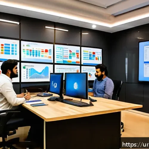 기술적 내용 접근성을 포함한 마케팅 전략 - A vibrant digital marketing office scene set in Pakistan, featuring a diverse team of young professi...