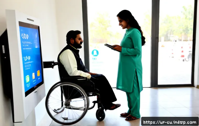Home 17 기술적 접근성을 위한 공공기관의 역할 - Photorealistic public service center in Pakistan, a helpful government employee assisting an elderly...